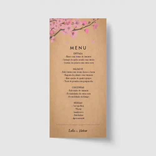 Cardápio / Menu personalizado casamento e festas 10cm x 21cm