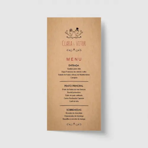 Cardápio / Menu personalizado casamento e festas 10cm x 21cm