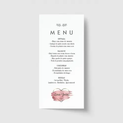 Cardápio / Menu personalizado casamento e festas 10cm x 21cm