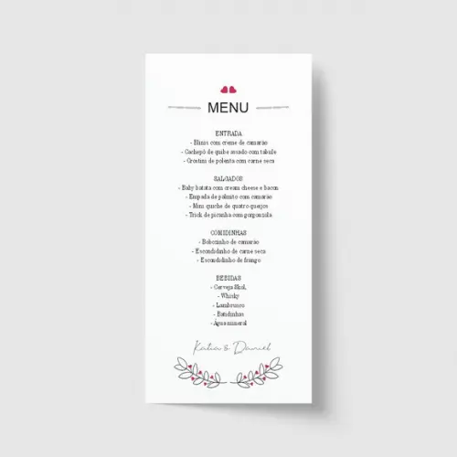 Cardápio / Menu personalizado casamento e festas 10cm x 21cm