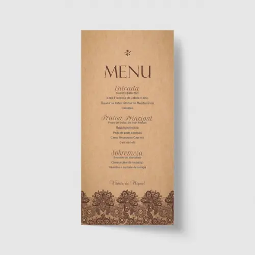 Cardápio / Menu personalizado casamento e festas 10cm x 21cm