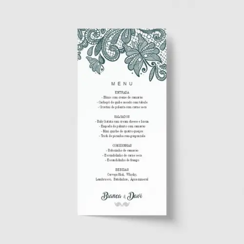Cardápio / Menu personalizado casamento e festas 10cm x 21cm
