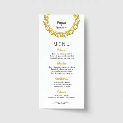 Cardápio / Menu personalizado casamento e festas 10cm x 21cm