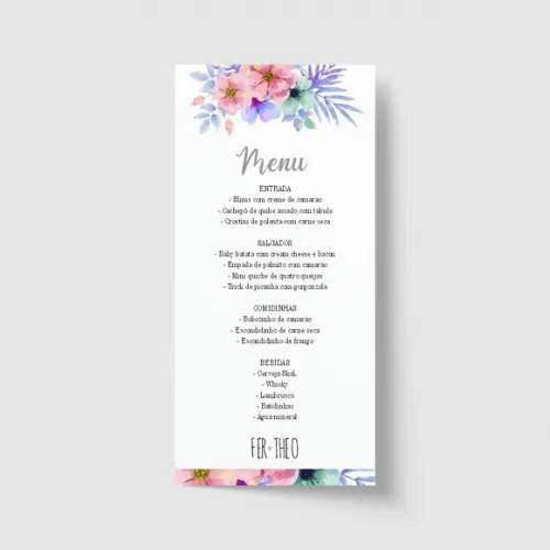 Cardápio / Menu personalizado casamento e festas 10cm x 21cm