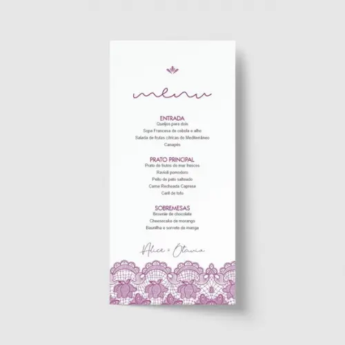 Cardápio / Menu personalizado casamento e festas 10cm x 21cm