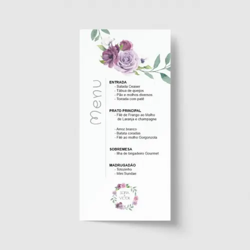 Cardápio / Menu personalizado casamento e festas 10cm x 21cm