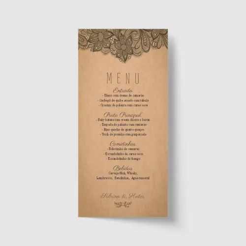Cardápio / Menu personalizado casamento e festas 10cm x 21cm