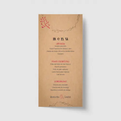Cardápio / Menu personalizado casamento e festas 10cm x 21cm
