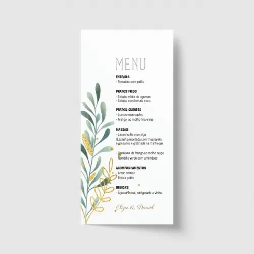 Cardápio / Menu personalizado casamento e festas 10cm x 21cm