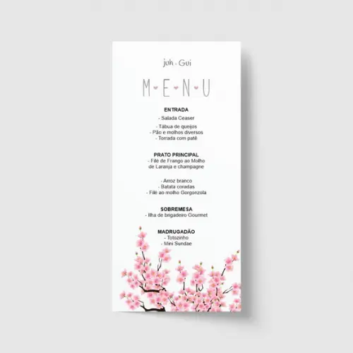 Cardápio / Menu personalizado casamento e festas 10cm x 21cm