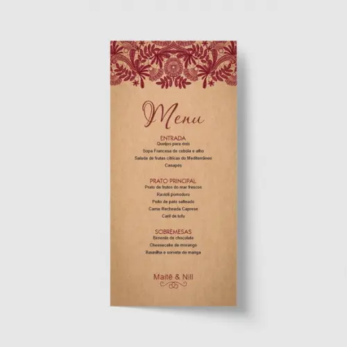 Cardápio / Menu personalizado casamento e festas 10cm x 21cm