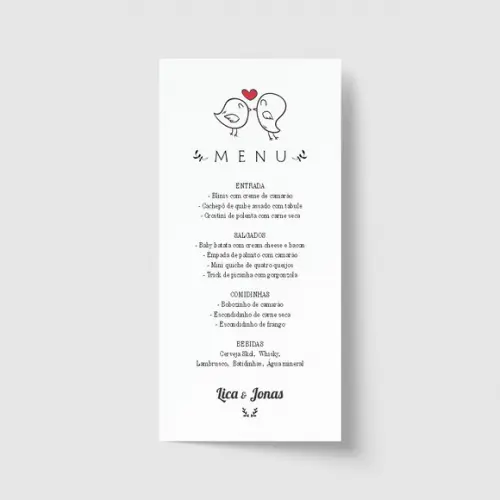 Cardápio / Menu personalizado casamento e festas 10cm x 21cm