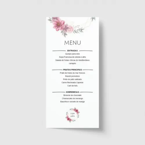 Cardápio / Menu personalizado casamento e festas 10cm x 21cm