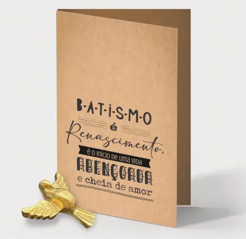 Cartão Batismo Person c/ Aplique Div. Espírito Santo Dourado
