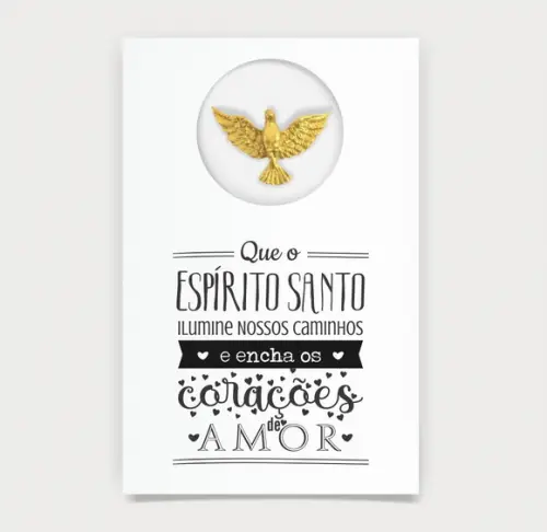 Cartão Batismo Person. c/ Aplique Divino Espírito Santo Ouro