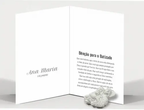 Cartão Batismo Person. c/ Aplique Imagem Sagrada Família