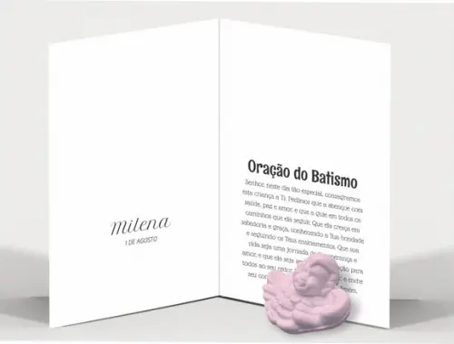 Cartão Batismo Person. c/ Aplique Mini Sabonete Anjinho