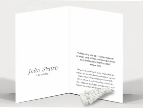 Cartão Batismo Person. c/ Aplique Nossa Senhora Aparecida