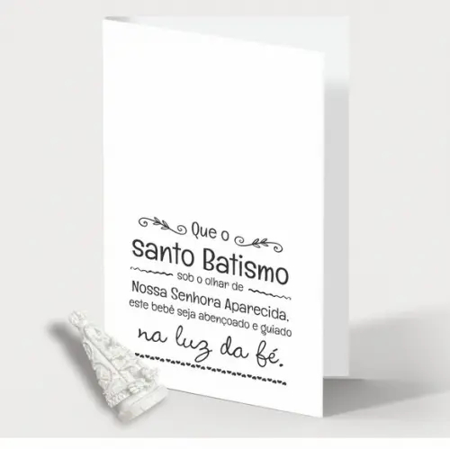 Cartão Batismo Person. c/ Aplique Nossa Senhora Aparecida