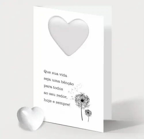 Cartão Batismo Personalizado c/ Aplique Mini Coração Branco.