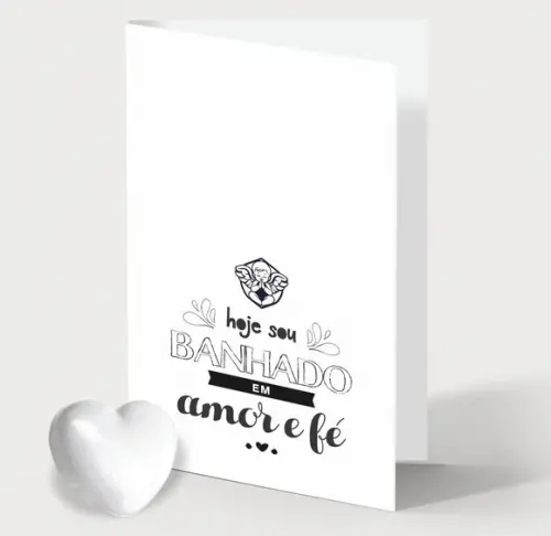 Cartão Batismo Personalizado c/ Aplique Sabonete Coração.