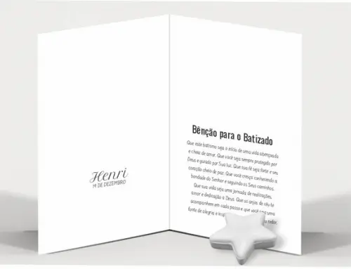 Cartão Batismo Personalizado c/ Aplique Sabonete Estrela