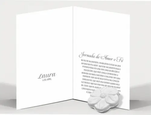 Cartão Batismo Personalizado c/ Aplique Sabonete Flor.