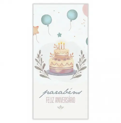 Cartão de Aniversário Personalizado. 10x21cm. Pct. c/ 12un