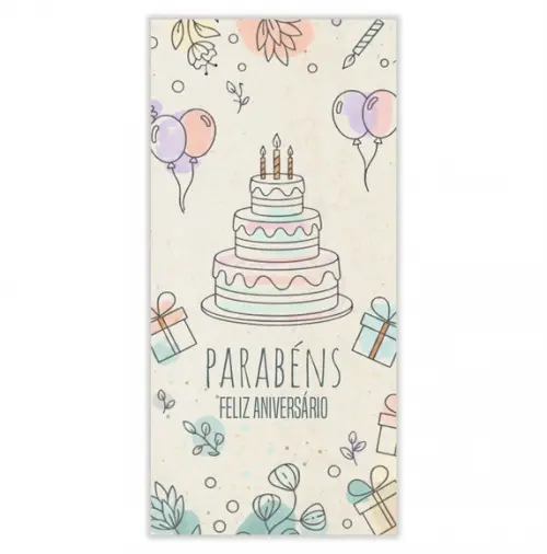 Cartão de Aniversário Personalizado. 10x21cm. Pct. c/ 12un