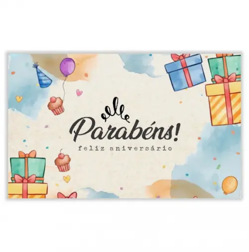 Cartão de Aniversário Personalizado. 12x19cm. Pct. c/ 12un