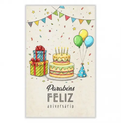 Cartão de Aniversário Personalizado. 12x19cm. Pct. c/ 12un