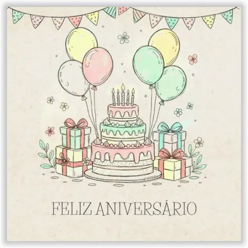 Cartão de Aniversário Personalizado. 15x15cm. Pct. c/ 12un