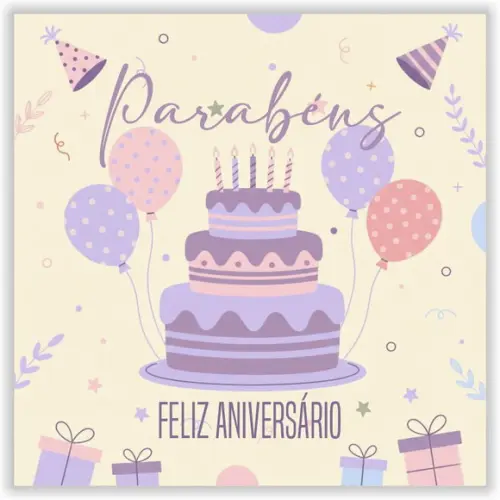 Cartão de Aniversário Personalizado. 15x15cm. Pct. c/ 12un