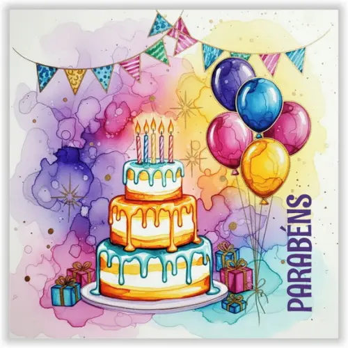 Cartão de Aniversário Personalizado. 15x15cm. Pct. c/ 12un