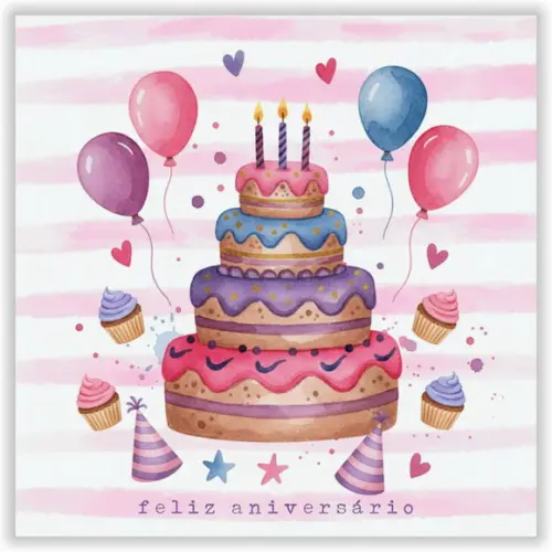 Cartão de Aniversário Personalizado. 15x15cm. Pct. c/ 12un