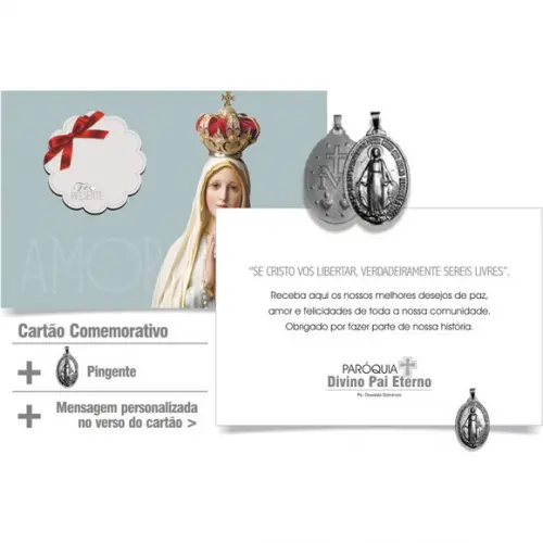 CARTÃO DE FELICITAÇÕES PERSONALIZADO + PINGENTE + ENVELOPE.