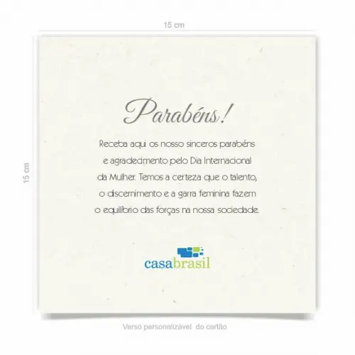 Cartão Dia Internacional da Mulher, com dobra, quadrado.