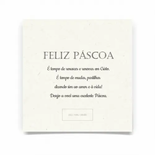 Cartão Feliz Páscoa, com dobra, quadrado.