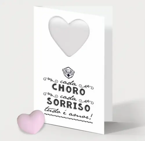 Cartão Maternidade Person. c/ Aplique Mini Coração Rosa