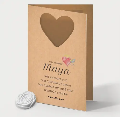 Cartão Maternidade Personalizado c/ Aplique Mini Flor Branca