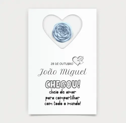 Cartão Maternidade Personalizado c/ Aplique Mini Flor Azul.