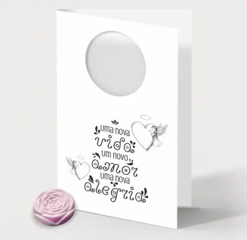 Cartão Maternidade Personalizado c/ Aplique Mini Flor Rosa.