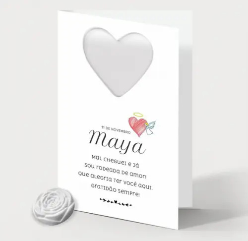 Cartão Maternidade Personalizado c/ Aplique Mini Flor Branca