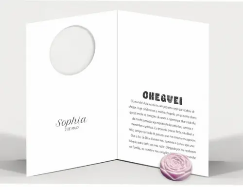 Cartão Maternidade Personalizado c/ Aplique Mini Flor Rosa.