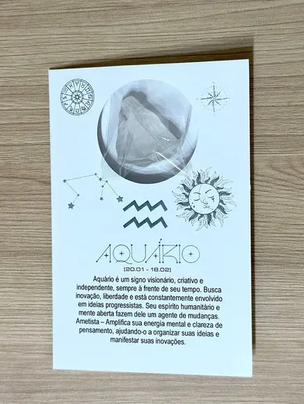 Cartão Person. Signo Aquário + Cristal. Pct c/ 12 Kits.