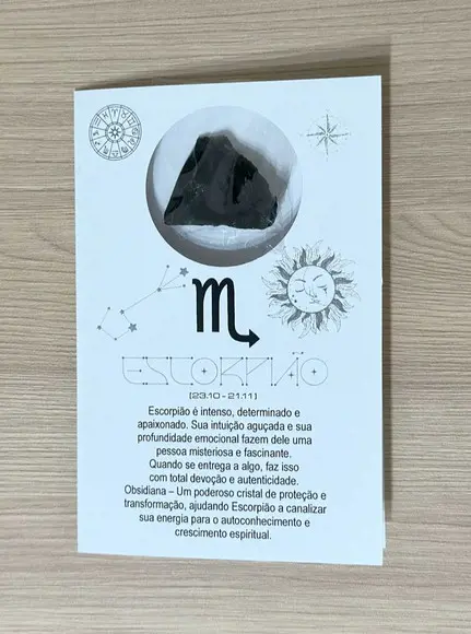 Cartão Person. Signo Escorpião + Obsidiana. Pct c/ 12 Kits.