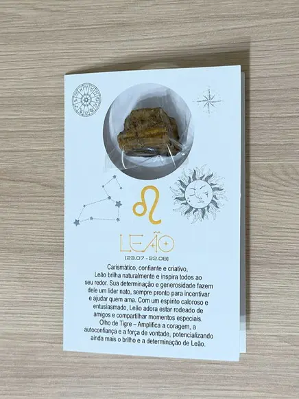 Cartão Person. Signo Leão + Olho de Tigre. Pct c/ 12 Kits
