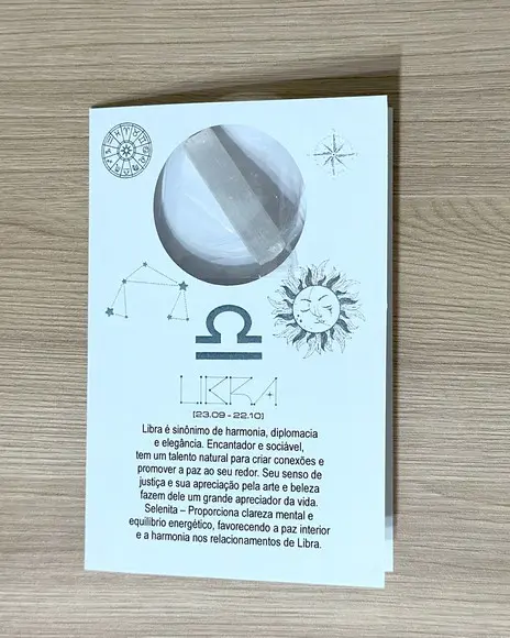 Cartão Person. Signo Libra + Selenita. Pct c/ 12 Kits.