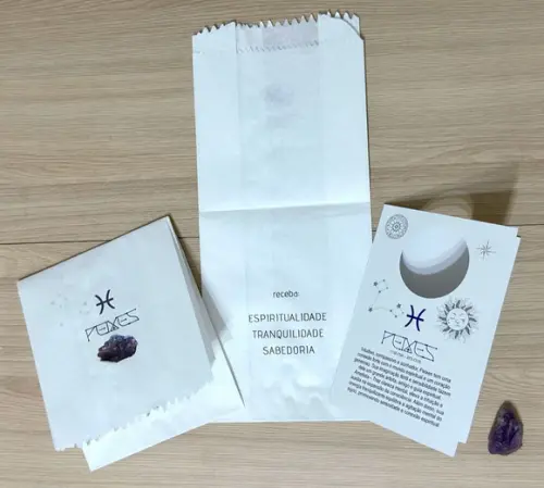 Cartão Person. Signo Peixes + Ametista. Pct c/ 12 Kits.