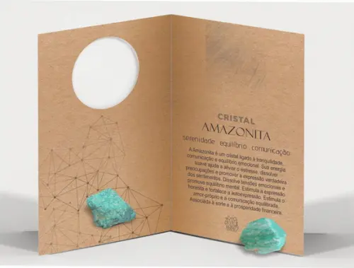 Cartão Personalizado + Cristal Amazonita. Pct c/ 12 Kits.